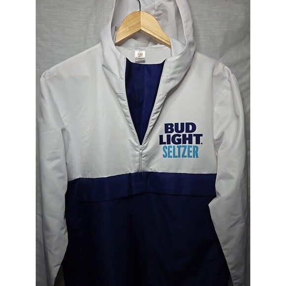 Bud Light Seltzer Jacket Large Golf Lightweight Hooded Windbreaker Quarter Zip - Picture 4 of 9